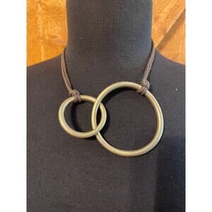 Women's Gold Geometric Leather Strap Statement Necklace Boho GUC